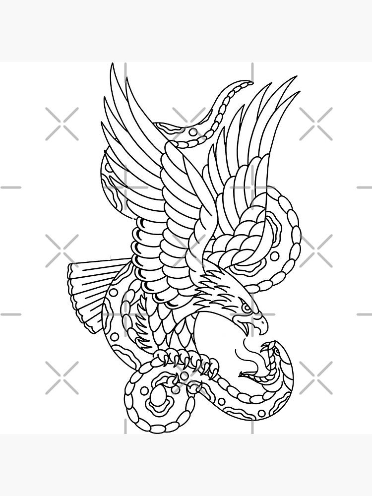 Traditional Bald Eagle Fighting Snake Tattoo