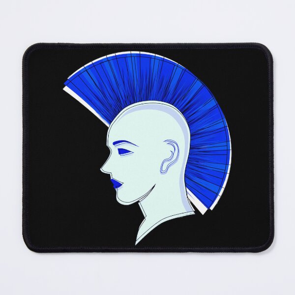Aperçu de l'œuvre Silhouette avec Mohawk bleu, coiffure inhabituelle créée et vendue par Dven-Clothes.