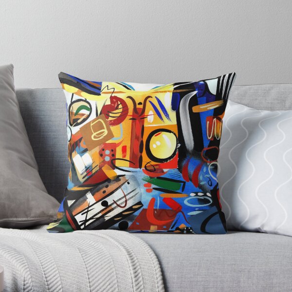 Abstract Interior Blue and Orange Art Print Throw Pillow