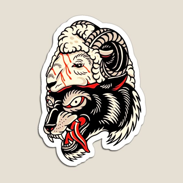 Item preview, Traditional Wolf in Sheep Head Tattoo designed and sold by Cesar Caligula.