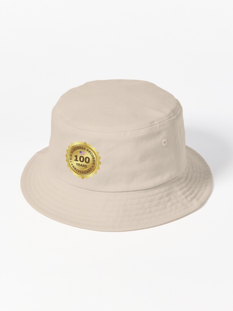 100 Years Anniversary Gold Seal, U.S Business Records, www.usbusinessrecords .com, Advertising Gold Seal Bucket Hat for Sale by Johnredbubblesh