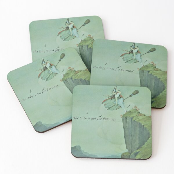 Item preview, Vintage art sketch of young witch on cliff face riding a broom on green. designed and sold by Vintage Hustle.