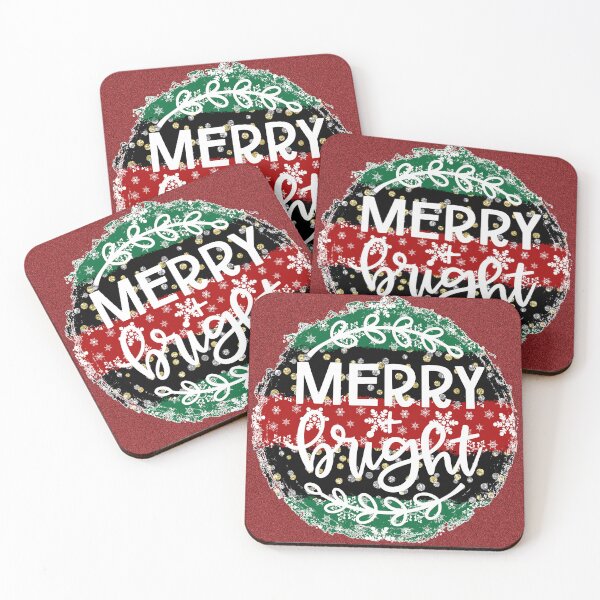 Item preview, Merry and Bright Christmas Quote on Green, Black, and Red Round Background designed and sold by LDTreasures.