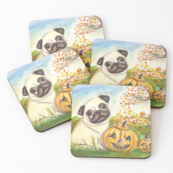 Item preview, Pug Halloween pumpkins Jack o lantern October designed and sold by artbyangie.