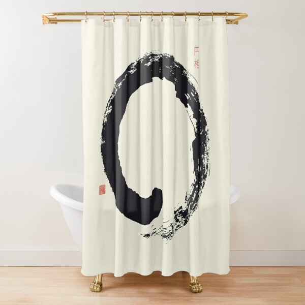 Koi Fish Shower Curtain Black White Yin-Yang Asian Japanese Theme