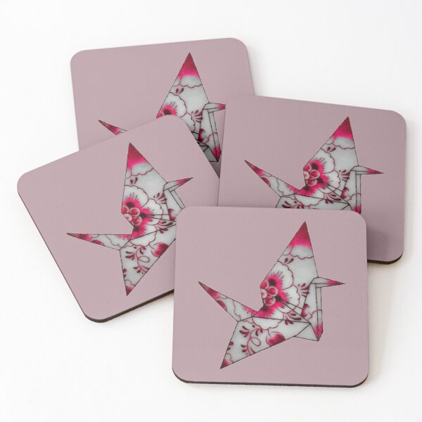 Item preview, Crimson floral pattern origami crane designed and sold by Corinne Alexa Jackson.