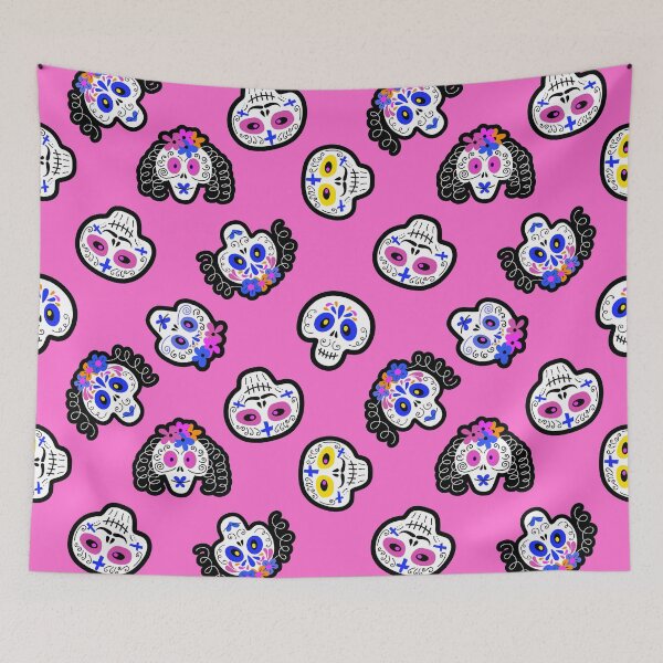 Item preview, Halloween Sugar Skulls Pattern On Bright Pink Background designed and sold by DEC02.
