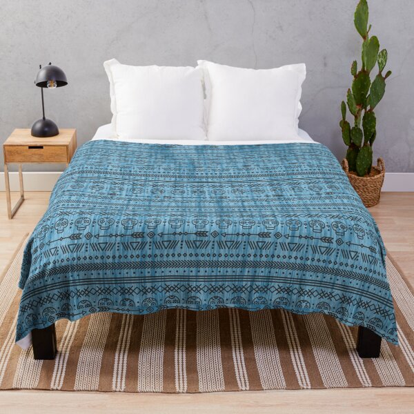Skulls on Denim Throw Blanket