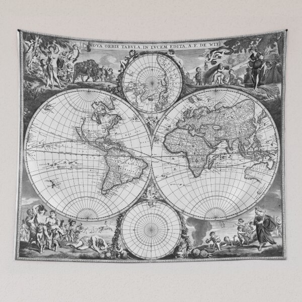Item preview, Black and White World Map (1670) designed and sold by BravuraMedia.