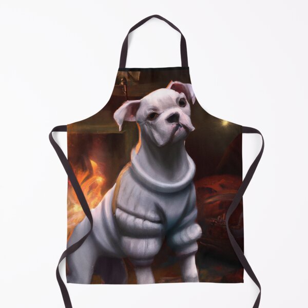 Item preview, Adorable White Boxer Dog in Sweater Enjoying a fire designed and sold by DiatomDesigns.