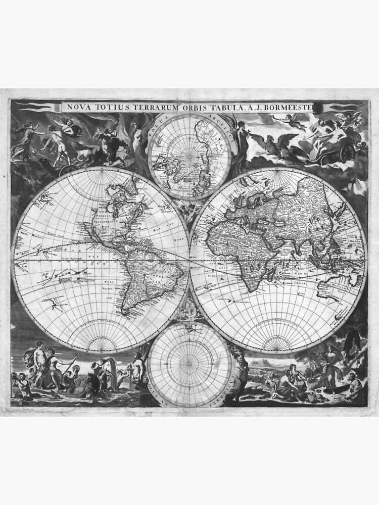 "Black and White World Map (1685)" Poster by BravuraMedia Redbubble