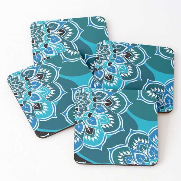 Item preview, Boho Mandala in Turquoise, Blue, Dark Teal, White, and Black designed and sold by LDTreasures.