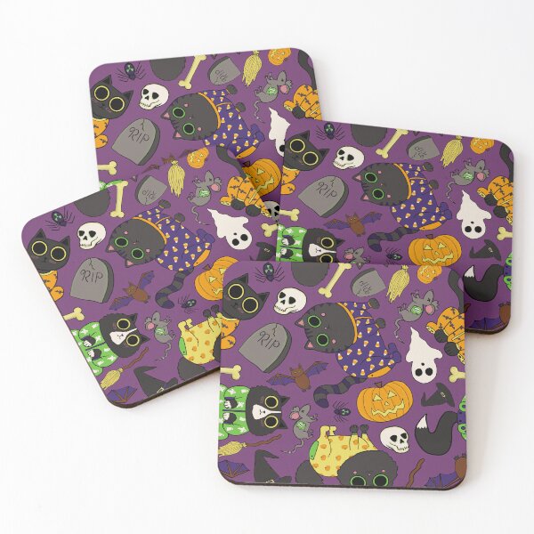 Item preview, Halloween Cats Pajamas Pattern - Spooky Cute Black Cats Pattern - Halloween Purple Black Cats Pattern - Purple  designed and sold by EcoElsa.