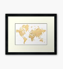 Gold-Weltkarte mit Ländern und Staaten beschriftet Gerahmtes Wandbild