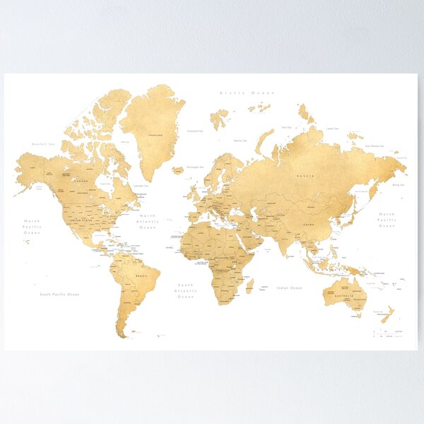 Gold World Map Merch & Gifts for Sale