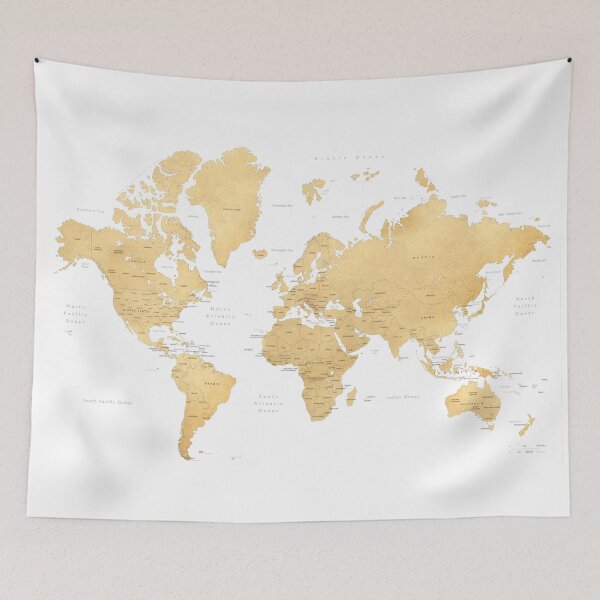 Item preview, Yellow world map with countries and states labelled designed and sold by blursbyai.