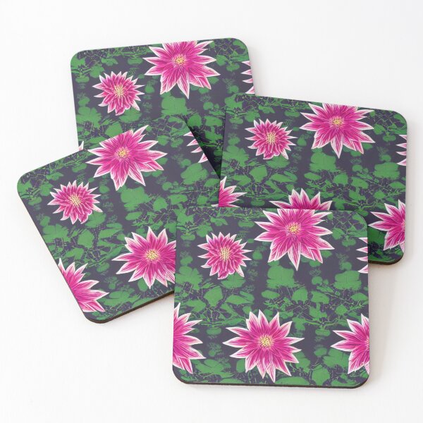 Item preview, Pink flower patterns with white border and green leaves designed and sold by ArteEterno.