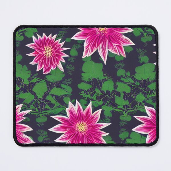 Item preview, Pink flower patterns with white border and green leaves designed and sold by ArteEterno.