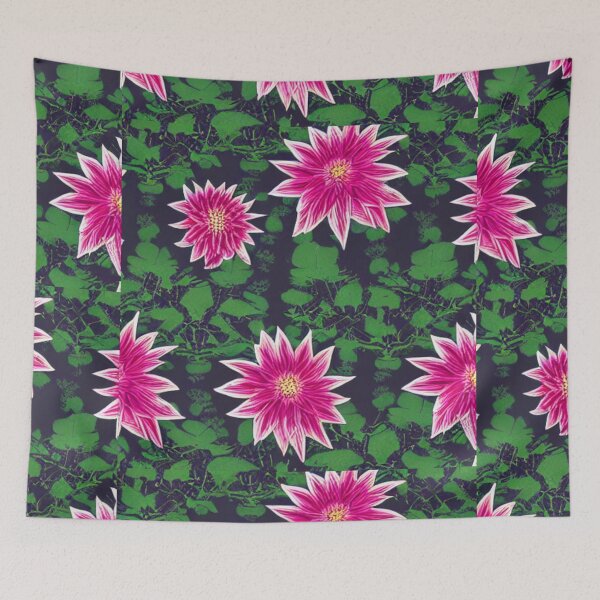 Item preview, Pink flower patterns with white border and green leaves designed and sold by ArteEterno.