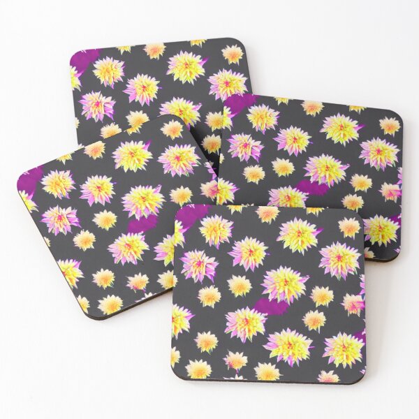 Item preview, Yellow flower patterns with purple petals and black background designed and sold by ArteEterno.