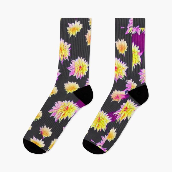 Item preview, Yellow flower patterns with purple petals and black background designed and sold by ArteEterno.