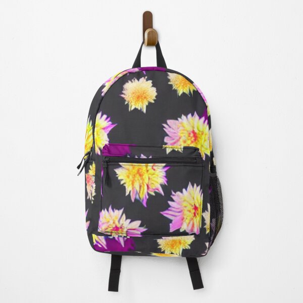 Item preview, Yellow flower patterns with purple petals and black background designed and sold by ArteEterno.
