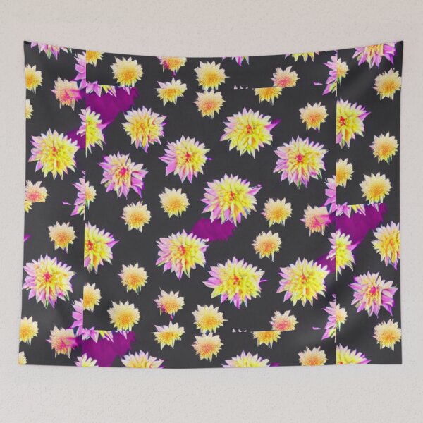 Item preview, Yellow flower patterns with purple petals and black background designed and sold by ArteEterno.