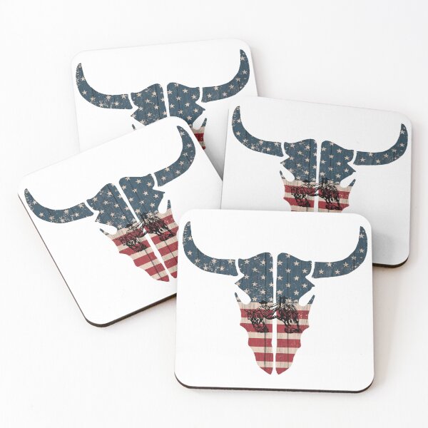 Item preview, Steer Wrestler On Steer Scull American Flag designed and sold by handsoftime2020.