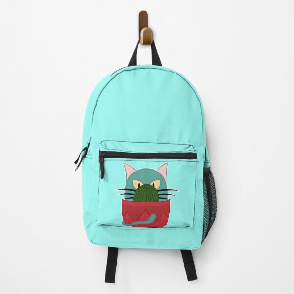 Item preview, Mint Green Cat with Big Whiskers Angry About a Cactus in a Red Pot designed and sold by marie-inks.