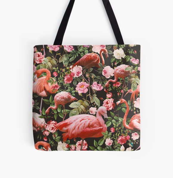 Floral and Flamingo Pattern All Over Print Tote Bag