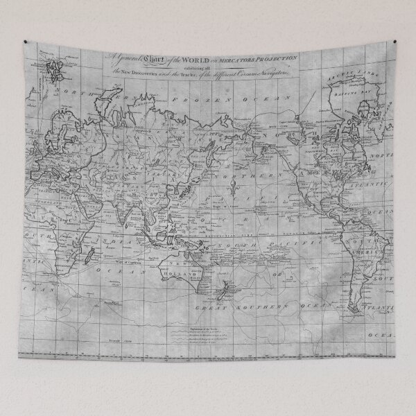 Item preview, Black and White World Map (1799) designed and sold by BravuraMedia.