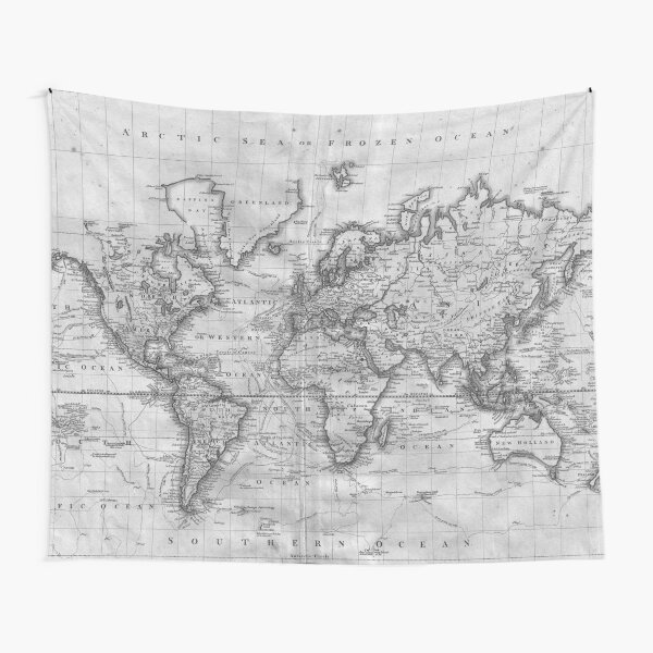 Black and White World Map (1801) Tapestry