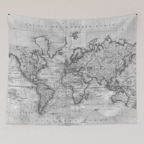 Item preview, Black and White World Map (1801) designed and sold by BravuraMedia.