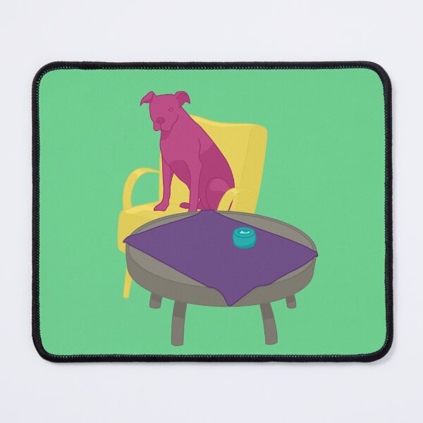 Item preview, One-eyed Pink Dog Waiting for a Coffee Sitting in a Yellow Chair designed and sold by marie-inks.