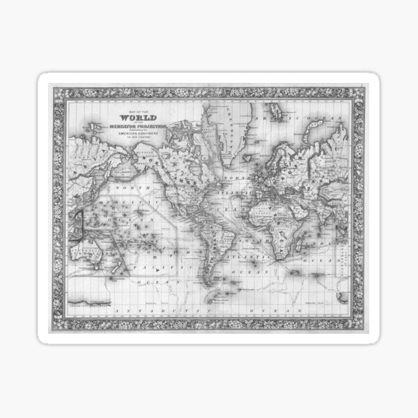 Item preview, Black and White World Map (1864) designed and sold by BravuraMedia.
