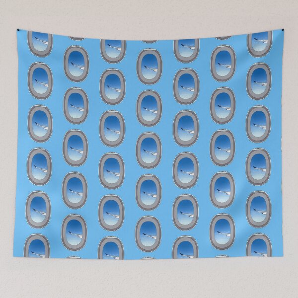 Item preview, Up For a Flight? Plane Window with a View of Clear Blue Sky and a Wing Flying designed and sold by marie-inks.