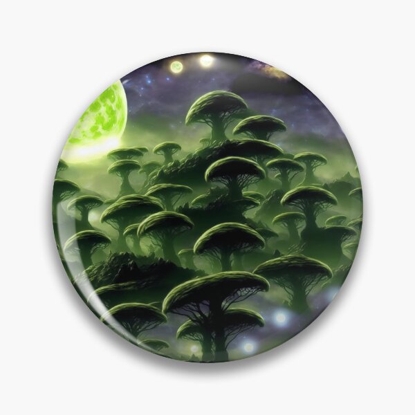 Item preview, Alien landscape with a huge green moon and small moons and strange forest and glowing orbs I designed and sold by BrachiaST.