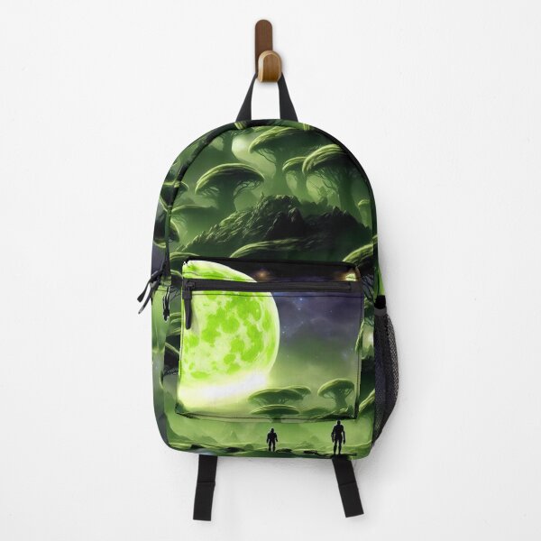 Item preview, Alien landscape with a huge green moon and small moons and strange forest and glowing orbs I designed and sold by BrachiaST.