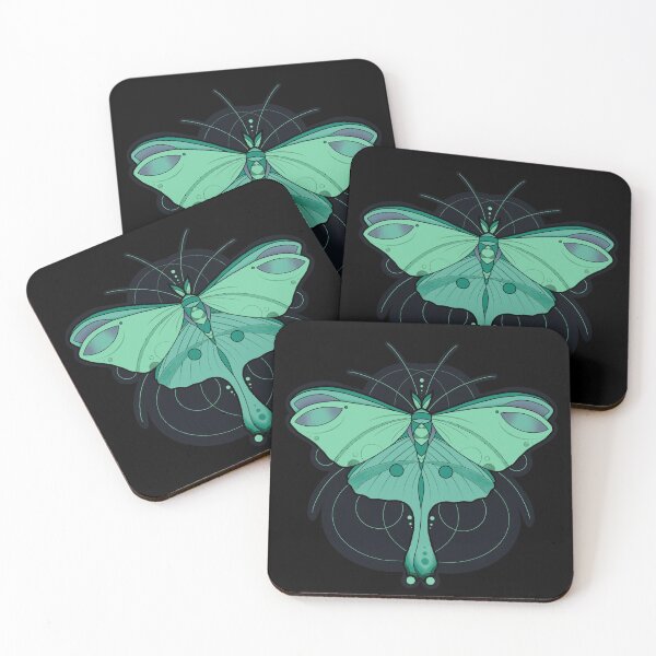 Item preview, Magical Forrest Mint Green Moth with Black Space Background Cottagecore designed and sold by marie-inks.
