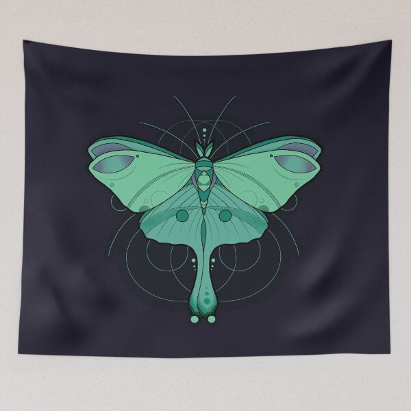 Item preview, Magical Forrest Mint Green Moth with Black Space Background Cottagecore designed and sold by marie-inks.