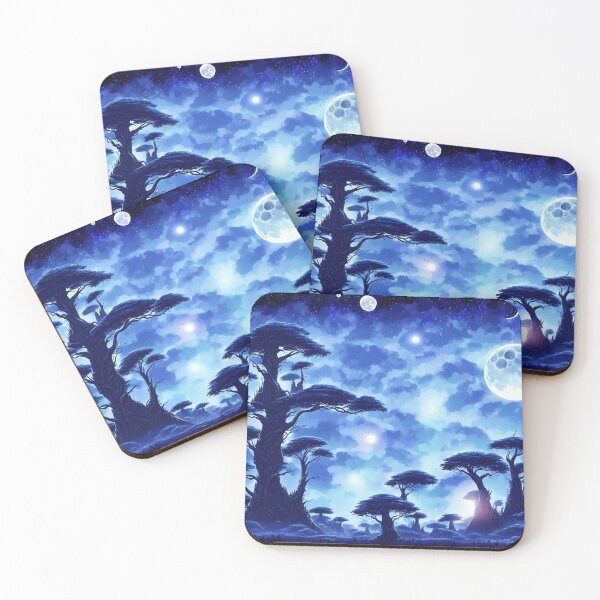Item preview, Blue alien landscape with several moons and starry sky designed and sold by BrachiaST.