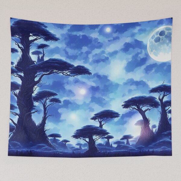 Item preview, Blue alien landscape with several moons and starry sky designed and sold by BrachiaST.