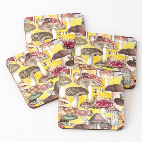 Item preview, Vintage mushrooms exotic garden, shrooms and fungi, botanical pattern, mushrooms illustration, seamless pattern, yellow pattern trendy  designed and sold by ZeinabTaha.