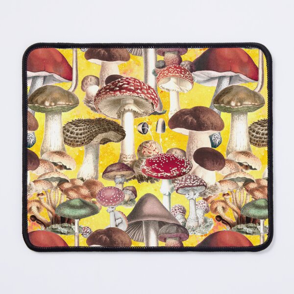Item preview, Vintage mushrooms exotic garden, shrooms and fungi, botanical pattern, mushrooms illustration, seamless pattern, yellow pattern trendy designed and sold by ZeinabTaha.