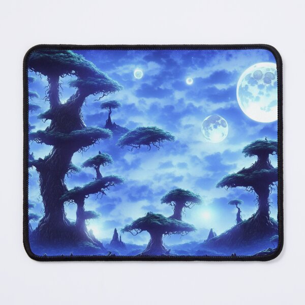 Item preview, Blue alien landscape with several moons, starry sky and floating trees designed and sold by BrachiaST.