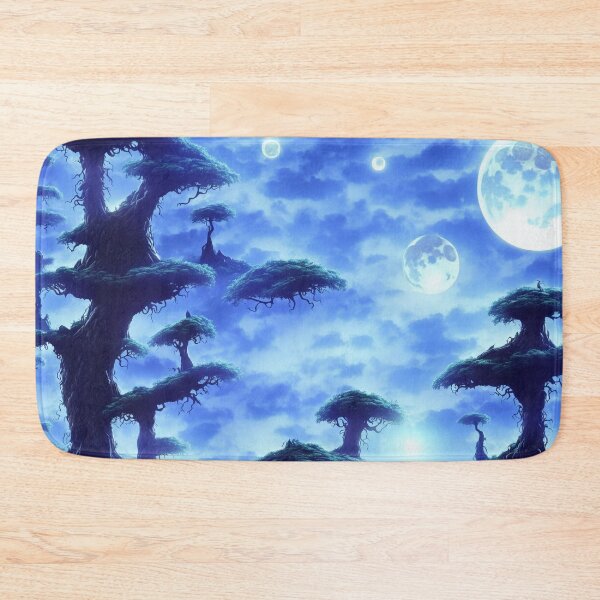 Item preview, Blue alien landscape with several moons, starry sky and floating trees designed and sold by BrachiaST.