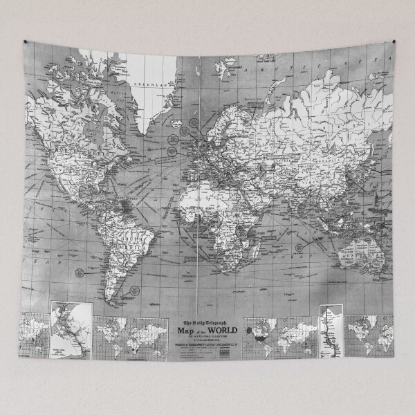 Item preview, Black and White World Map (1918) designed and sold by BravuraMedia.