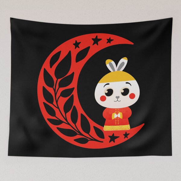 Item preview, Year of the Rabbit 2023: Asian bunny in half moon; Chinese rabbit astrology zodiac design designed and sold by mbuz90.
