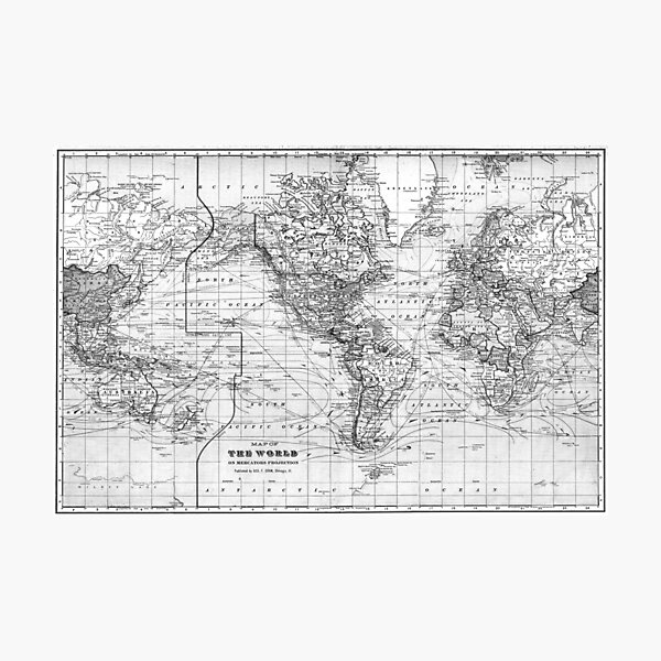 Item preview, Black and White World Map (1901) designed and sold by BravuraMedia.