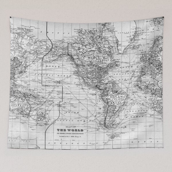 Item preview, Black and White World Map (1901) designed and sold by BravuraMedia.